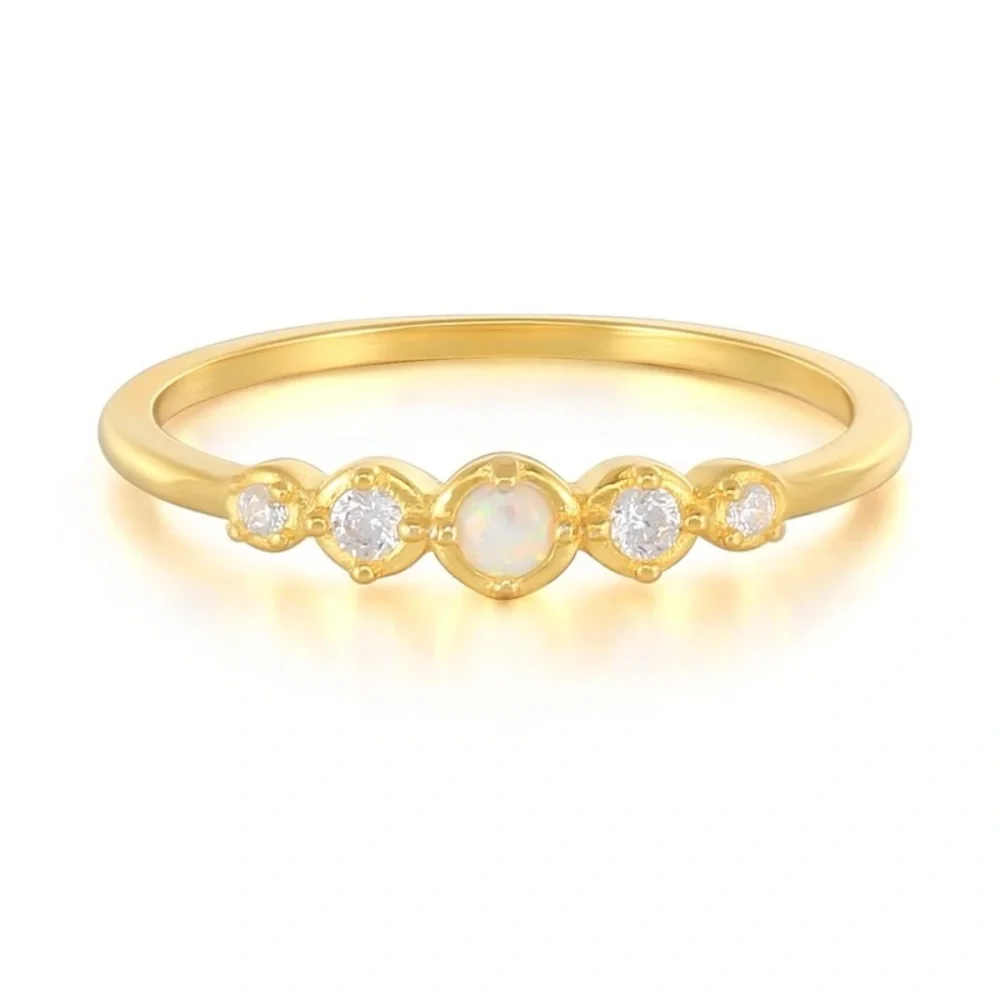 Gold Tone Opal CZ Accent Stackable Ring Women's Fashion Jewelry size 7